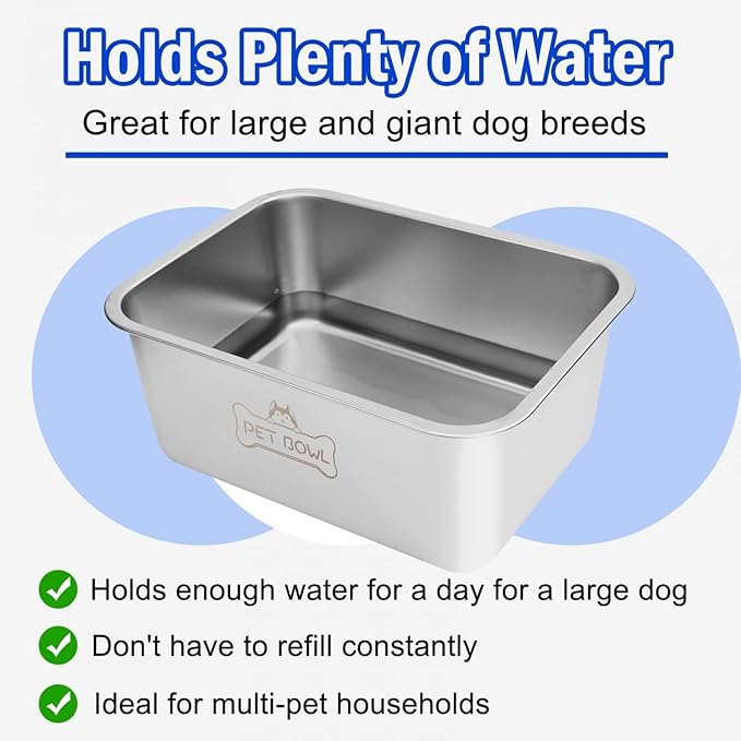 Water Bowls for Large Dogs, 3 Gallons Durable Stainless Steel Dog Bowls - Big Capacity Water and Food Bowl for Indoor Outdoor, Easy to Clean