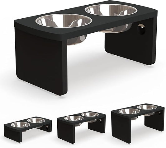Elevated Dog Bowls, Bamboo Raised Dog Bowl for Medium Dogs, with 2 Stainless Steel Bowls (7'' Tall-40 oz Bowl, Black)