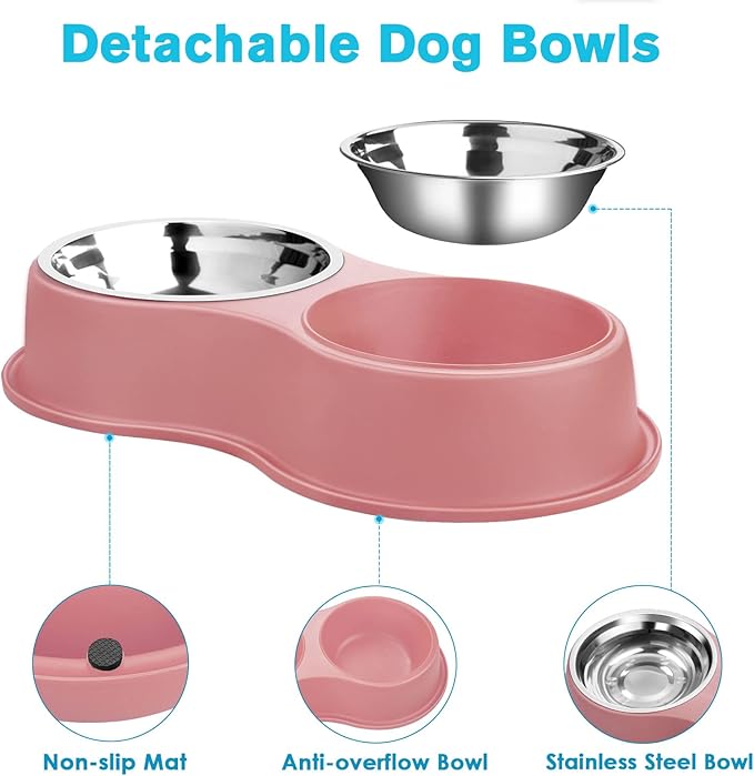 Dog Bowls Double Dog Water and Food Bowls Stainless Steel Bowls with Non-Slip Resin Station, Pet Feeder Bowls for Puppy Medium Dogs Cats