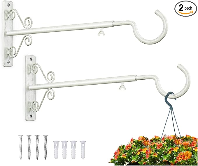 BOLITE Bird Feeder Hanger(16 to 24 Inch), Adjustable Hanging Plant Bracket, Wall Hooks for Hanging Bird Feeders, Planters, Lanterns, Wind Chimes, String Lights, 2 Pack, White