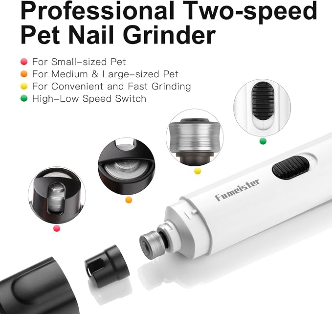 Pet Nail Grinder for Dogs - Quiet 2-Speed Type-C Rechargeable Dog Nail Trimmer, Low Noise Paw Grooming for Dogs & Cats (White)