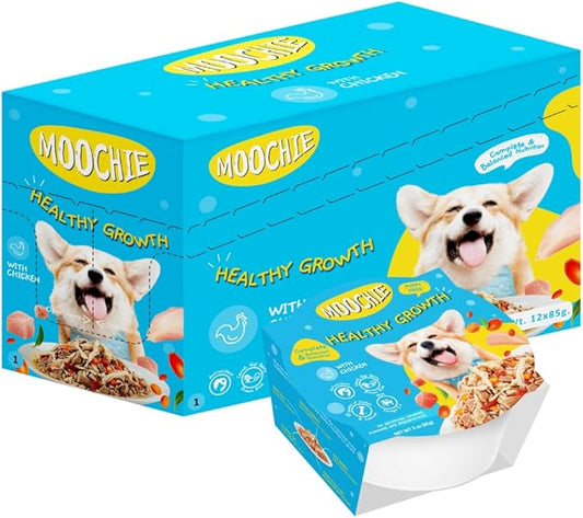 MOOCHIE Healthy Growth Wet Puppy Food - Soft Dog Food - Made with Real Chicken, Beef, Vegetables and Rice - No Added Preservatives or Artifical Flavors - 12 x 3 oz Cup