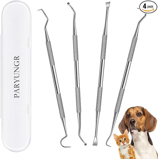 Dental Tools Pet Dog Teeth Cleaner Tool Kit, Stainless Steel Plaque Remover Dental Picks Tooth Tartar Scraper, Pets Oral Care Hygiene Set for Cats and Dogs Use with Case