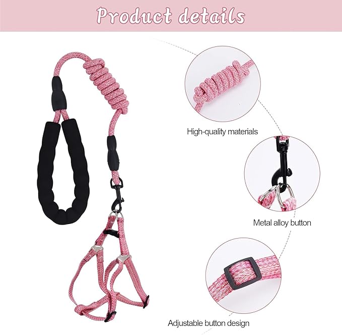Mini Pig Harness, Adjustable Small Pig Harness with Leash Infinity Style Lead and Soft Foam Handle for Small to Medium Pet Pigs Walking Training Jogging (Pink, S)