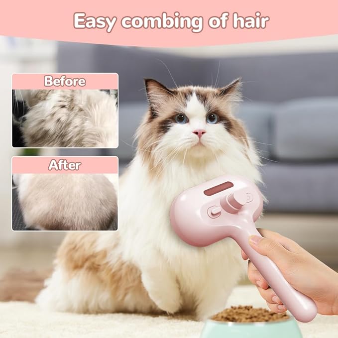 Pet Spray Hair Removal Comb, 2025 New Pet Steam Brush for Dog Cat, Steam Brush for Shedding Grooming, Water Steamy for Long Short Haired Pets, Portable Anti-Static Cat Steamy (Pink)
