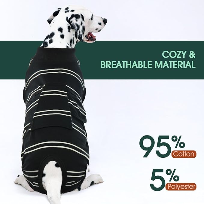 Kuoser Dog Surgery Recovery Suit for Female Male Dogs, Stripes Spay Neuter Anti-Licking Dog Onesie, Surgical Suit Snugly Pet Post Surgery Vest Bodysuit for Abdominal Wounds Skin Disease, Black XS