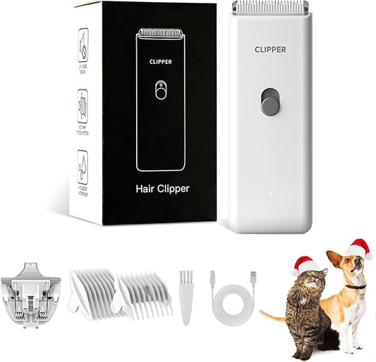 2-in-1 Professional Dog Grooming Kit - Low Noise, Waterproof, USB Rechargeable, and Safe Ceramic Blade - Gift for Dogs and Cats (White)