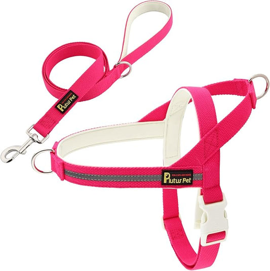 Plutus Pet Cotton Dog Harness and Leash Set, Reflective and Soft Padded, Quick Fit Vest Harness, for Small, Medium and Large Dogs, Hot Pink, XXS