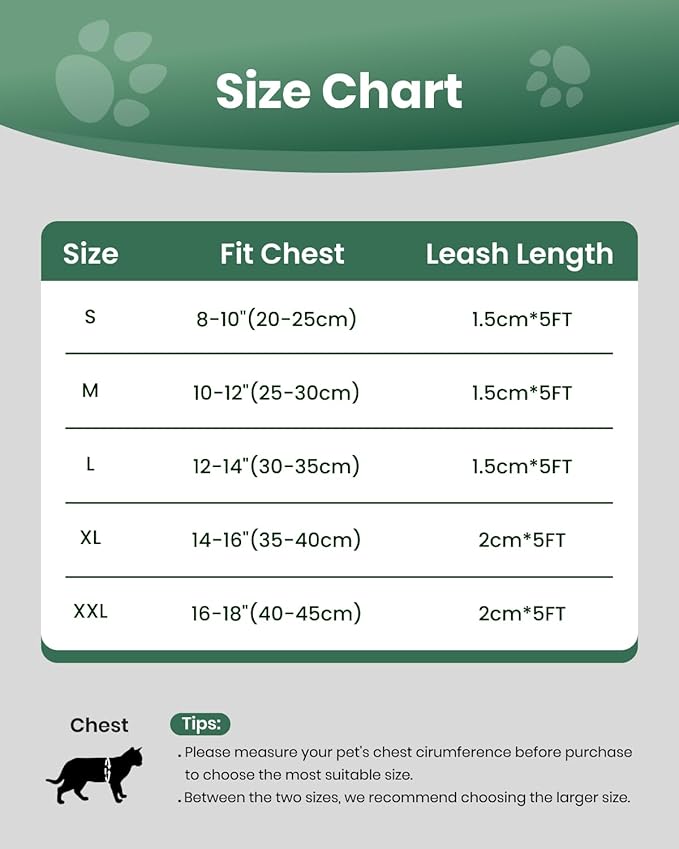 FAYOGOO Cat Harness, Cat Leash and Harness Set for Walking Escape Proof, Harness for Small Cats/Small Dogs, Large Kitten/Puppy Harness and Leash, Harness for Cats S-XXL(Neon Green, X-Large)