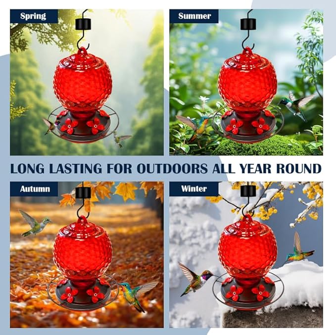 Glass Hummingbirds Feeder for Outdoors Hanging,25 OZ Humming Birds Feeder for Outdoors,Hummingbird Gifts,Gardening Gifts for Women