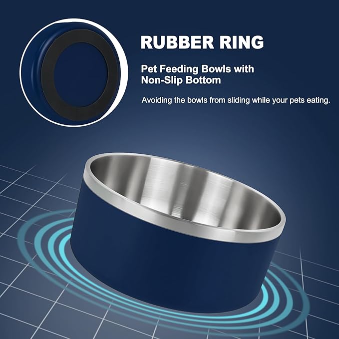 LIHONG Stainless Steel Dog Bowls for Large Dogs,Dog Food Water Bowls with Non Slip Rubber Bottom,Pet Feeding Bowl,Double Wall Insulated,Rustproof(64oz,Blue)