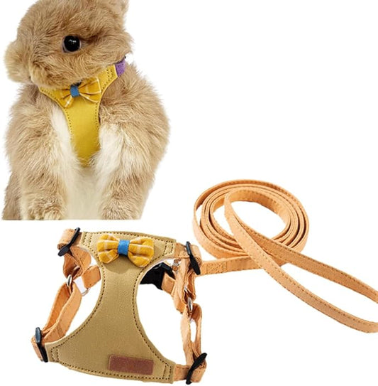 Rabbit Harness and Leash - Adjustable Bunny Harness Escape Proof for Walking Runnig Hiking Camping Outdoor - Cute Small Animal Harness Leash Set (Medium,Yellow)