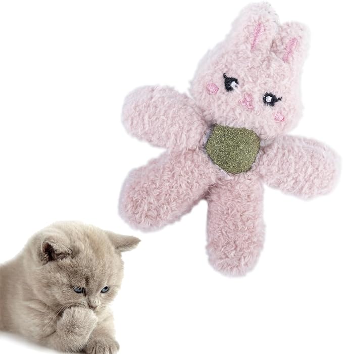 Cat Toys with Catnip Kitten Chew Bite Supplies Boredom Relief Fluffy Kitty Teeth Cleaning Chewing Cat Lovers Interactive Plush Gift (Rabbit)