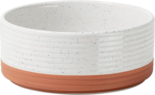 Ceramic 7.3inch Dog Bowl for Medium Breed Dogs, Anti-Slip and Weighted Pet Food and Water Dishes(Single Bowl, Vanilla White)