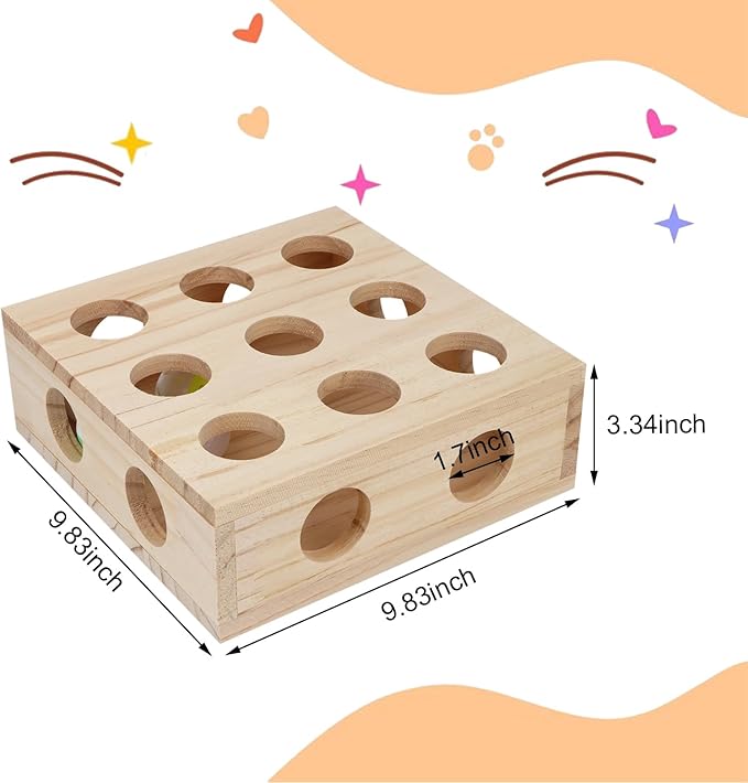 Hypeety Interactive Cat Toy Puzzle Box Wooden Treat Maze Scratcher Peek Play Toy Box Fun Interactive Cat Toy Fun Hide and Seek Agility Toys
