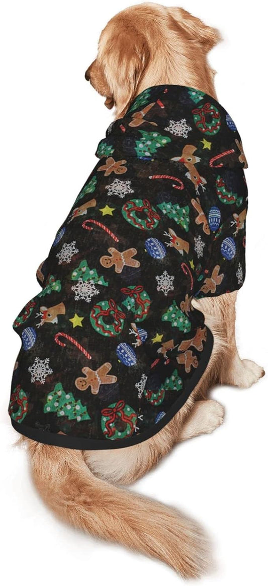 Xmas Tree Reindeer Ginger Cookie Hoodie,Christmas Cosplay Dog Clothes with Pocket and Hat Winter Clothes Sweaters Xx-Large