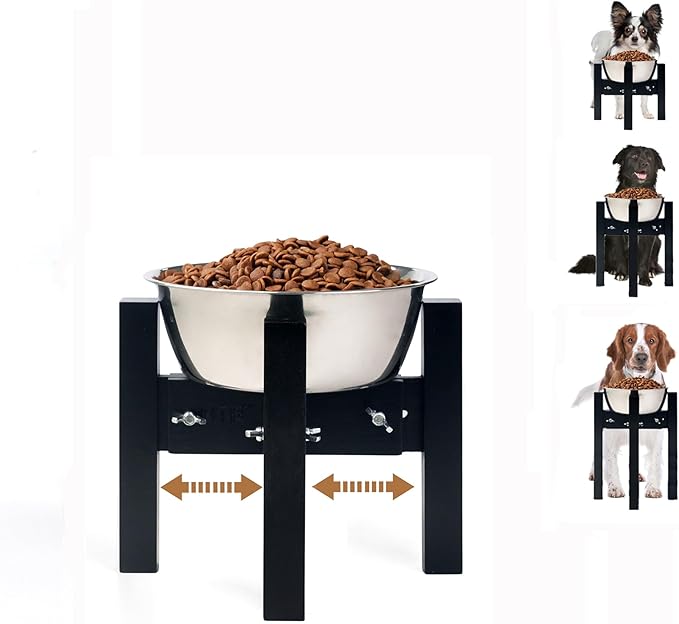 Elevated Dog Bowl Stand,Adjustable Dogs Food Stand for 6”-8” Bowls,Single DogBowl Holder 7” Tall for Cats and Small Dogs Black