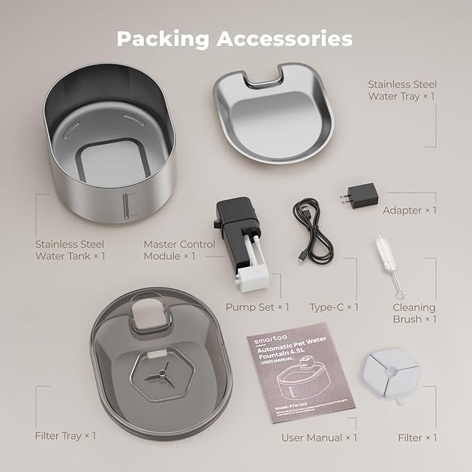 Wireless Cat Water Fountain Stainless Steel, 152oz/4.5L Cat Fountain Battery Operated, Cordless Pet Water Fountain for Cats & Dogs with Motion Sensor, Ultra Quiet Pump, 6 Filters