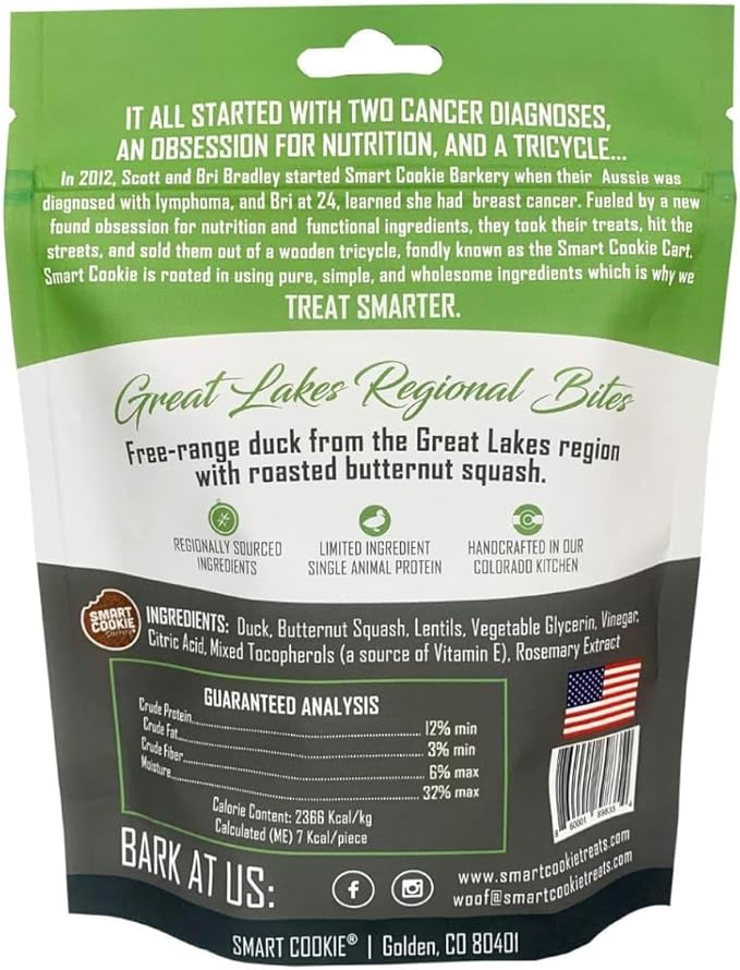 Smart Cookie All Natural Dog Treats - Duck & Squash - Training Treats for Dogs & Puppies with Allergies, Sensitive Stomachs - Soft Dog Treats, Chewy, Grain Free, Made in USA - 5oz, Pack of 3
