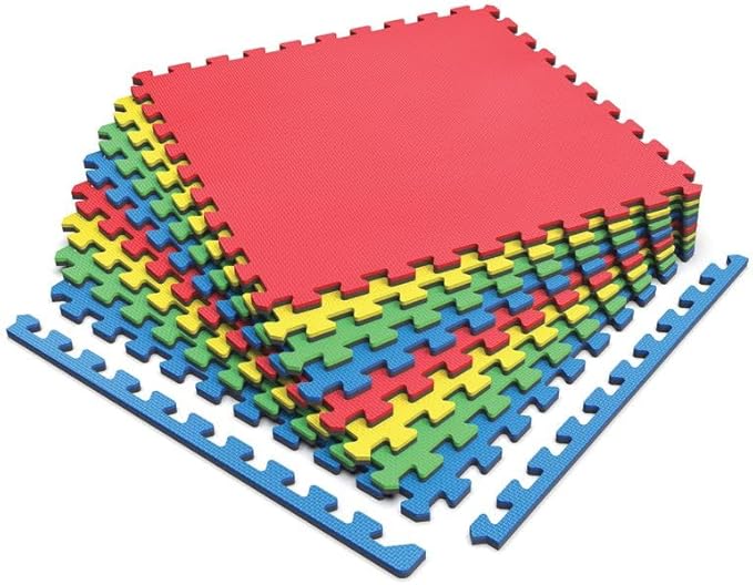 Norsk Reversible Kids Puzzle Play Mats 1/2" Thick EVA Interlocking Foam Tiles (Multicolor/Black 12 Tiles - 48 sq. Ft. 1/2" Thick)