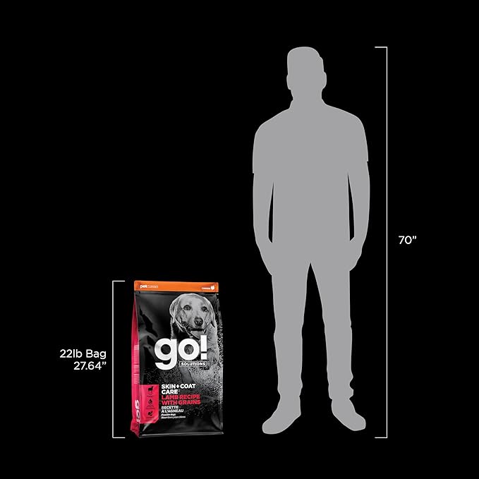 Go! Solutions Skin + Coat Care, Dry Dog Food, Lamb Recipe with Grains, 22 lb Bag