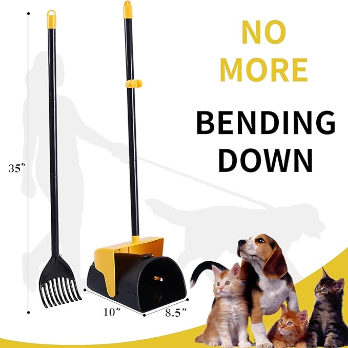 Pooper Scooper Large Swivel Bin & Rake with 160 Waste Bags,Heavy Duty Dog Pooper Scooper with Bag Attachment for Large Small Dogs, Long Handle Poop Scooper with Lid for Yard, Grass, Gravel (Yellow)