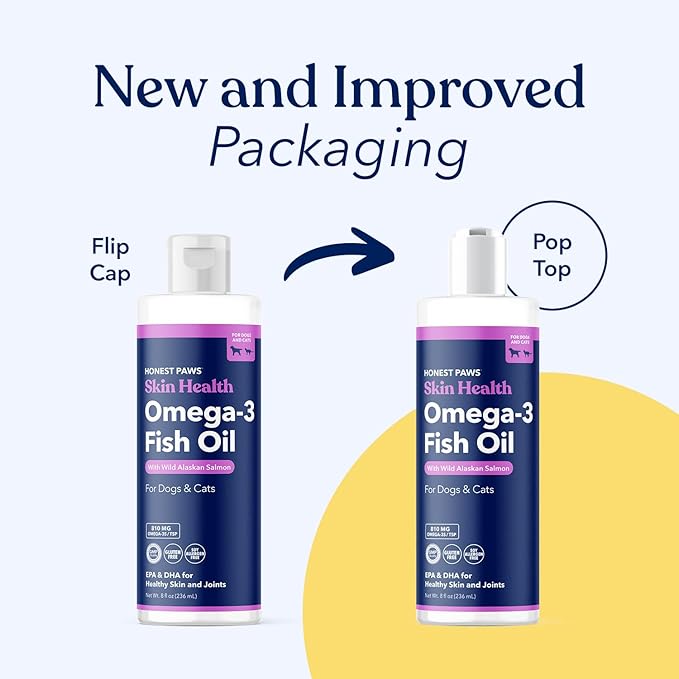 Honest Paws Wild Alaskan Salmon Oil for Dogs & Cats – Omega 3 Fish Oil Supplement for Skin, Coat, Joint & Heart Health – Natural, Sustainably Sourced, 8 oz
