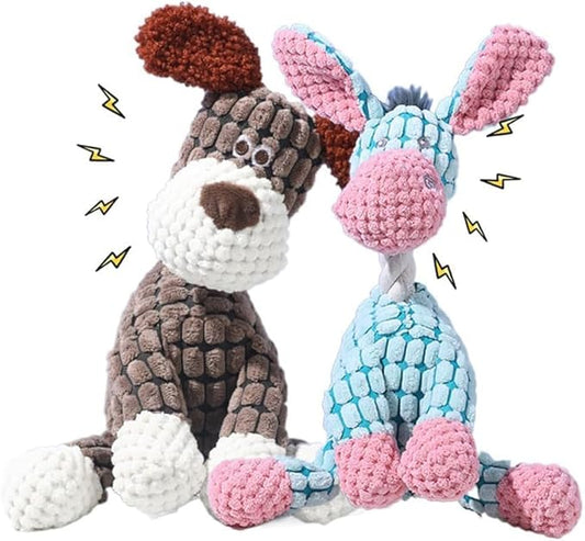 2025 New Dog Toys, Indestructible Plush Dog Toy, Dogs Toys for Aggressive Chewers, Dogs Squeaky Chew Toy for Indoor Pups Teething (Brown+Blue)