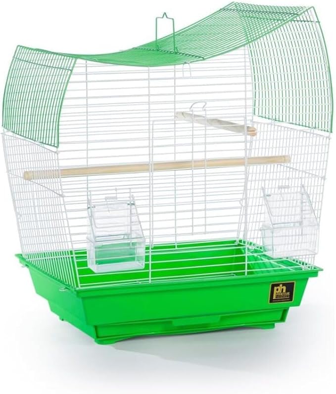 Rustic Retreat Top Bird Cage with Durable Metal Construction, Spacious Interior, and Convenient Top Access Lime Green/Wave Top