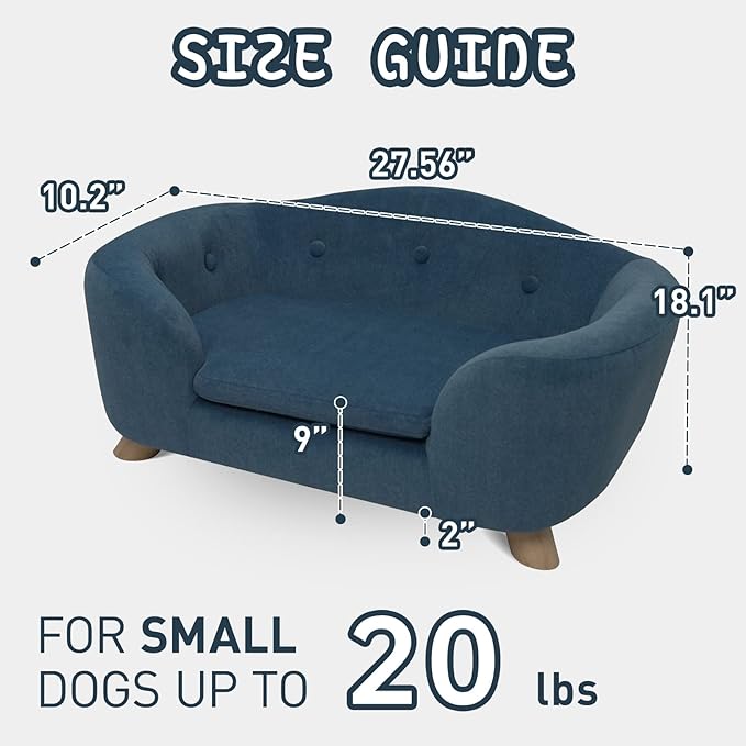 SHAVI Pet Sofa Dog Couch for Small Pet Dog and Cats, Low Back Lounging Bed with Velvet Modern Cat Couch Easy-to-Clean(Blue)