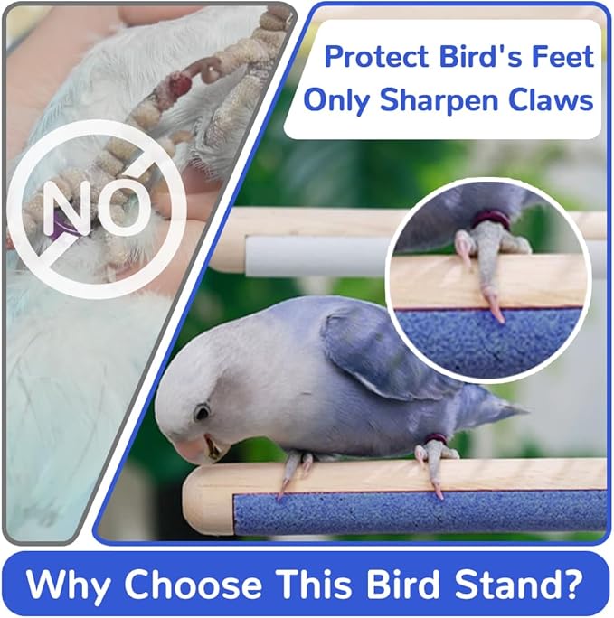 2-Pack Natural Wood Bird Perch with Foot Grinding, 7.8 Inch Bird Cage Accessories for Parakeets Cockatiel Lovebird Canary, Foot Health Training (Color Yellow & Pink)