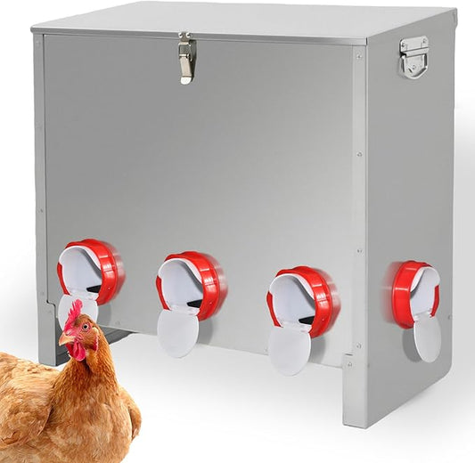 XKV Metal Automatic Chicken Feeder 90LBS with 8 Ports,No Feed Waste,All Seasons Support,Weather-Resistant and Animal-Proof,Suitable for Chicken,Geese,Ducks,Turkeys,Quails
