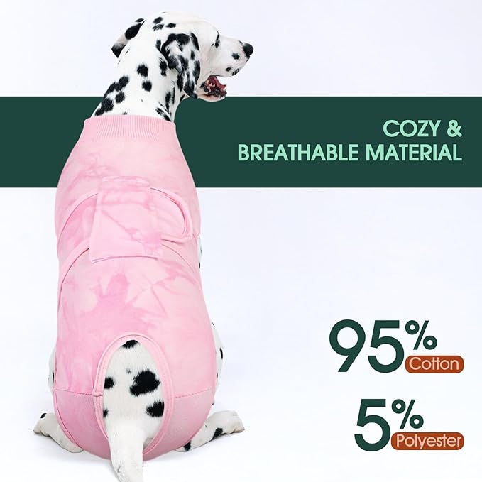 Kuoser Dog Surgery Recovery Suit, Anti Licking Pet Surgical Suit for Dogs Male Neuter, Female Dog Surgery Suit for Spay Subsititute E-Collar Cone, Dogs Body Suits After Surgery Pink Tie Dye XS