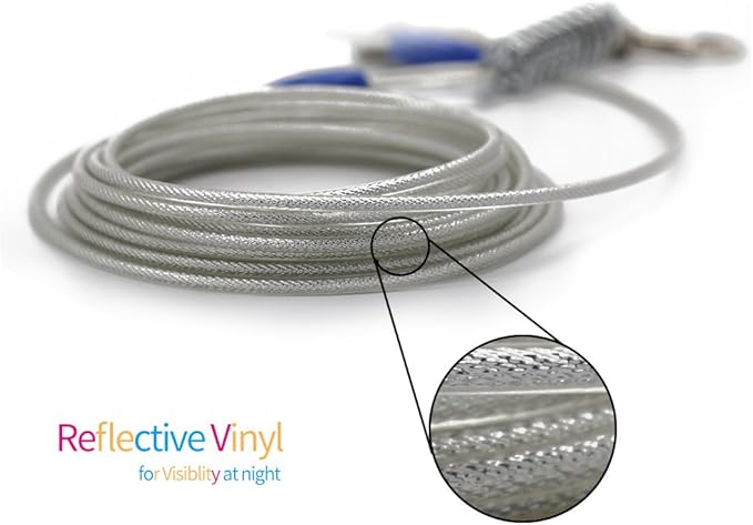 Petest 25ft Reflective Tie-Out Cable with Buffer Spring for Large Dogs Up to 90 Pounds