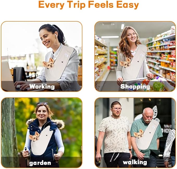 Dog Sling Carrier for Cats and Small Dogs – Hands Free Pet Sling with Adjustable Safety Strap & Buckle, Soft Cat Sling Carrier for Snuggling, Portable Dog Carrier Sling (Large, Grey)