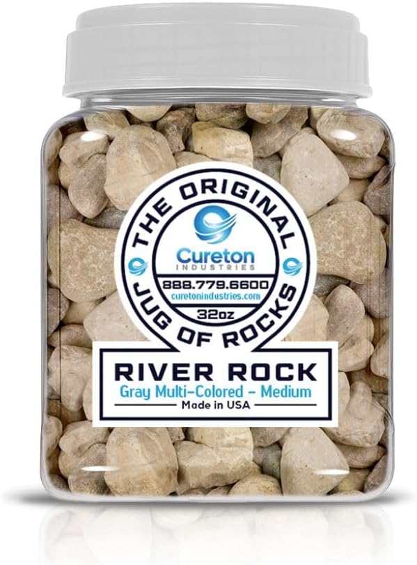 32 oz Jug Multicolor Gray Medium River Rock, 1½-3 inch size, for indoor outdoor decor, vase filler, candles, art, crafts, aquariums, fairy gardens, planters, tablescapes, terrariums