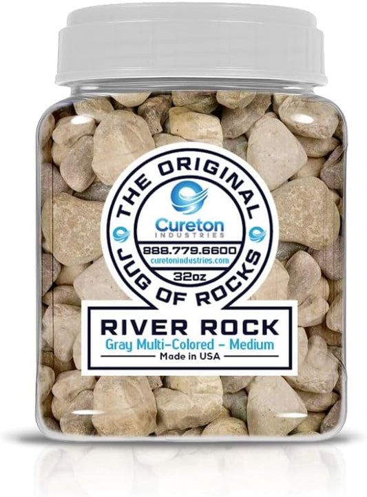 32 oz Jug Multicolor Gray Medium River Rock, 1½-3 inch size, for indoor outdoor decor, vase filler, candles, art, crafts, aquariums, fairy gardens, planters, tablescapes, terrariums