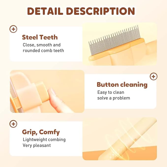Zen Brush for Cats, Zenbrush Cat Comb, Self Cleaning Pet Comb Grooming Brush, Catdogcomb Pet Grooming for Massaging and Cleaning Shedding Hair (2Yellow)