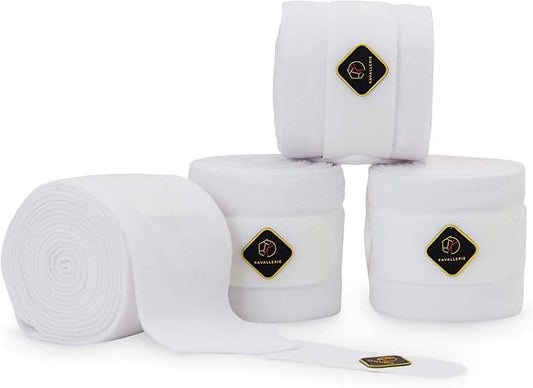Kavallerie Classic Bandage for Horses, Distributes Pressure Evenly Therapeutic Breathable Fleece Material, Stretchy, Provides, Leg Protection and Support - White - (4 Units per Pack)