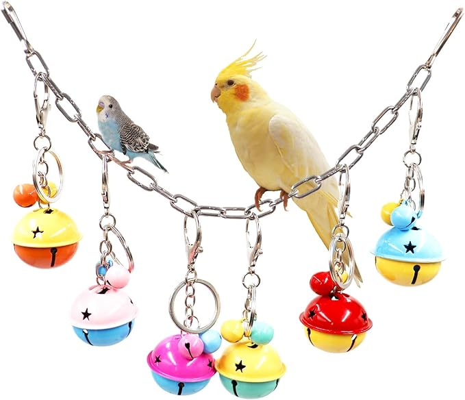 Bird Toys, Bird Swing with Metal Coloful Bells, Bird Cage Accessories, Parakeet Toys, Parrot Toys for Budgie, Lovebird, Parakeet, Cockatiel, Quaker, Caique, Small to Medium Birds