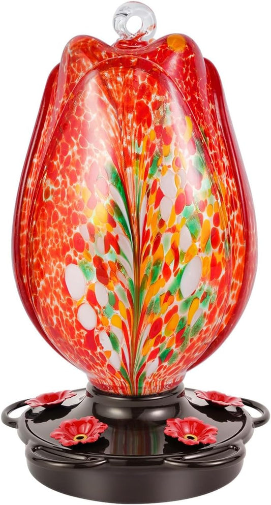 Tulip Shaped Glass Hummingbird Feeders for Outdoors - 36 Oz Hummingbird Feeder - Humming Bird feeders for Outdoors Hanging