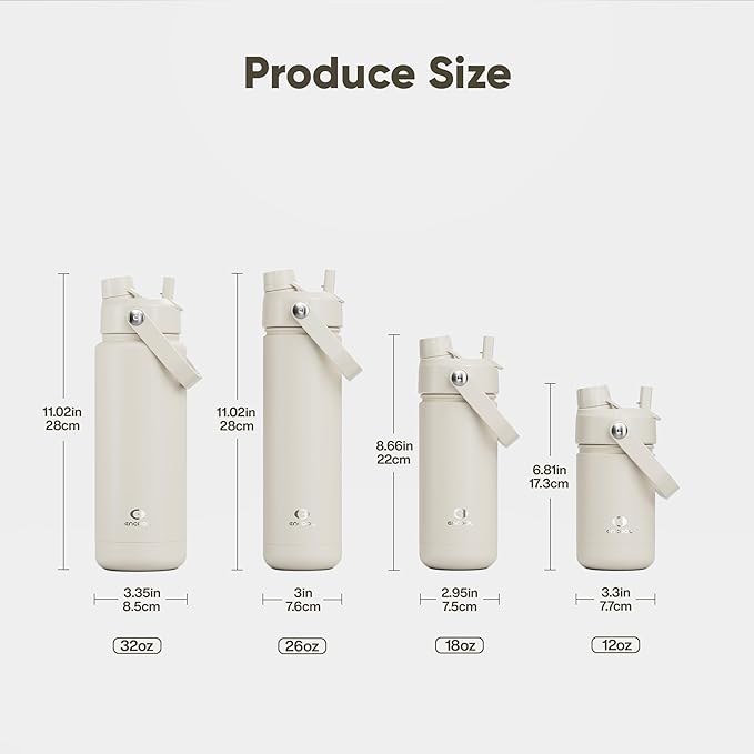 Insulated Water Bottle with Straw Stainless Steel Water Bottle, Leak-Proof, BPA-Free, Double Wall Vacuum Keeps Cold for 24 Hours for Sports, Travel, School (32 oz, Cream Moon)