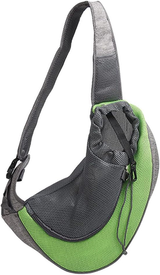 Pet Dog Sling Carrier, Breathable Mesh Hand Free Adjustable Travel Safe Puppy Sling Bag Dog Satchel Carrier for Dogs Cats Rabbit Small Animals (Adjustable Buckle for Under 5 lbs, Green)