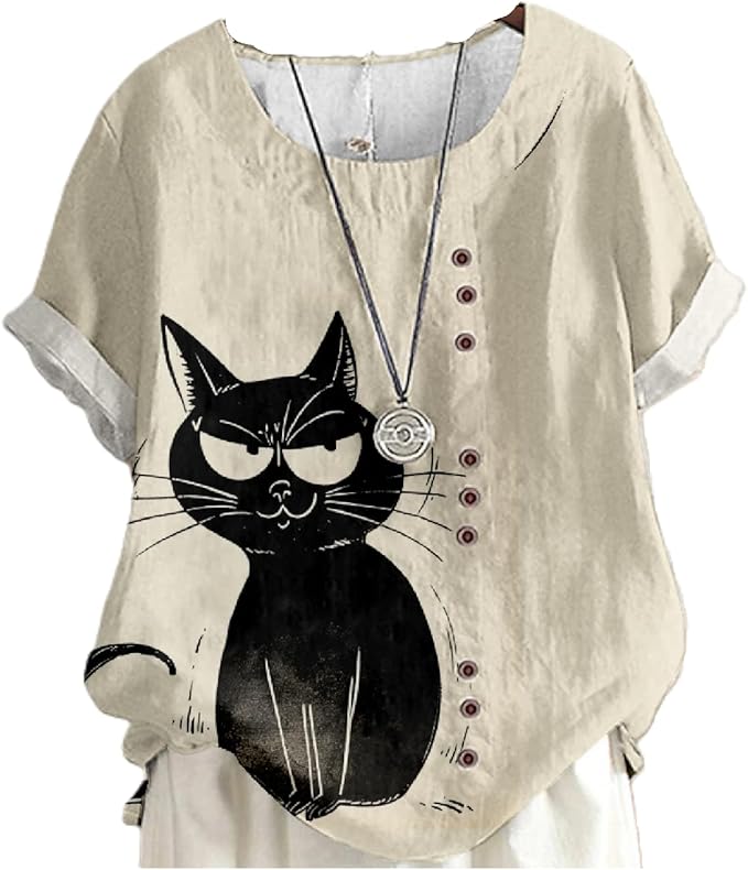 Japanese Print Women Summer Shirts Flower Bird Graphic Plus Size Tunic Tops Crewneck Short Sleeve Blouses