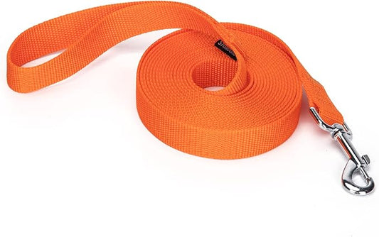 Strong Durable 15ft Nylon Dog Training Leash, 1 Inch Wide Traction Rope, for Small and Medium Dog (Orange, 15 Feet)