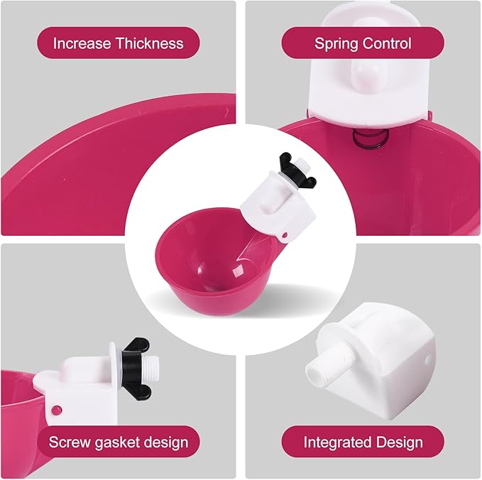 Chicken Waterer Cups (8 Pack/Purplish Red) - DIY Automatic Large Chicken Water Feeder for Ducks,Chicks, Turkeys, Quail, Bunny, Bird and Other Various Poultry Dispenser with Matching Drill