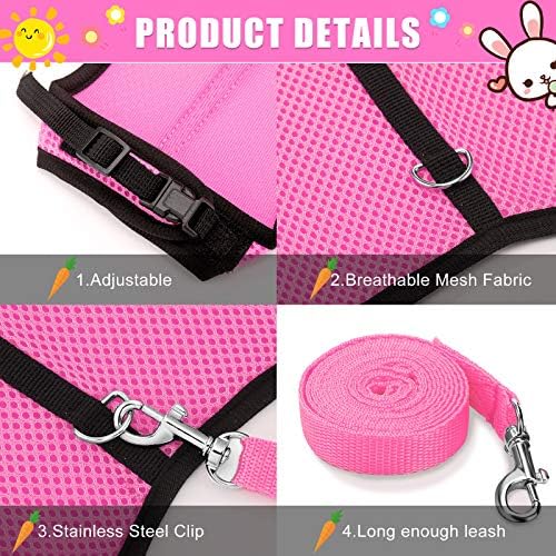 SATINIOR 2 Pieces Bunny Rabbit Harness with Leash Cute Adjustable Buckle Breathable Mesh Vest for Kitten Puppy Small Pets Animal Walking Accessories