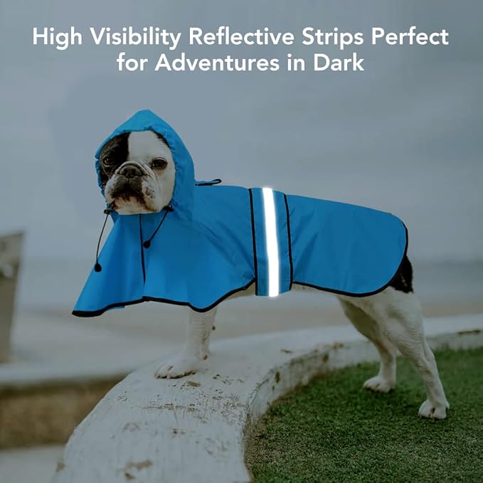 Waterproof Hooded Dog Raincoat - Adjustable Reflective Pet Jacket, Lightweight Dog Slicker Poncho for Small to X- Large Dogs and Puppies (Blue, Large)