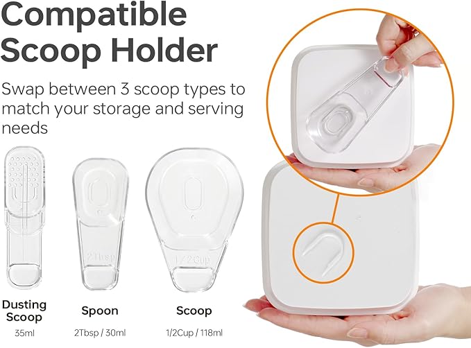 Felli Flip Tite Food Storage Container with Scoop & Lid 5" LARGE Airtight Ring Top, Acrylic Canister for Sugar Flour Baking Powder Rice Pasta, Kitchen Organizer Christmas Gift Set (10pk, Variety)