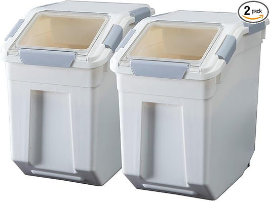 HANAMYA 25 Liter / 40 lbs Rice Storage Container with Measuring Cup, BPA free, For Rice | Grain | Pet Food | Flour, 2 count, White